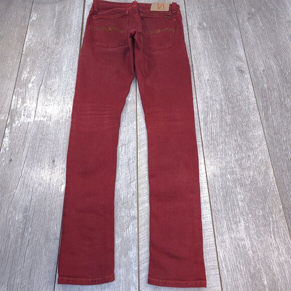 Nudie Jeans Women's 26x34 Red Tight Long John Skinny Leg Low Rise Denim Pants - Picture 3 of 10